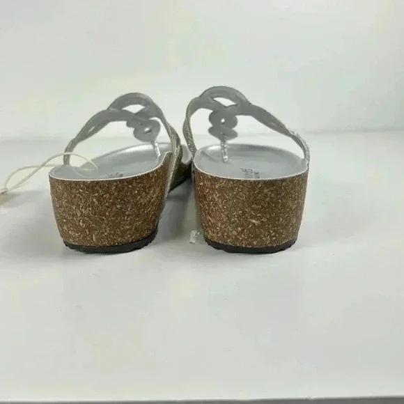 SILVER SANDALS A.GIANNETTI MADE IN ITALY SZ 9 NWT CORK SOLE THONG W/ RHINESTONE - Picture 3 of 8